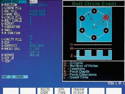 In this example, "Bolt Circle" is the "Event Type" selected and a detailed graphic of the dimensions needed to complete the program are displayed. Simply fill in the blanks and the program is ready.